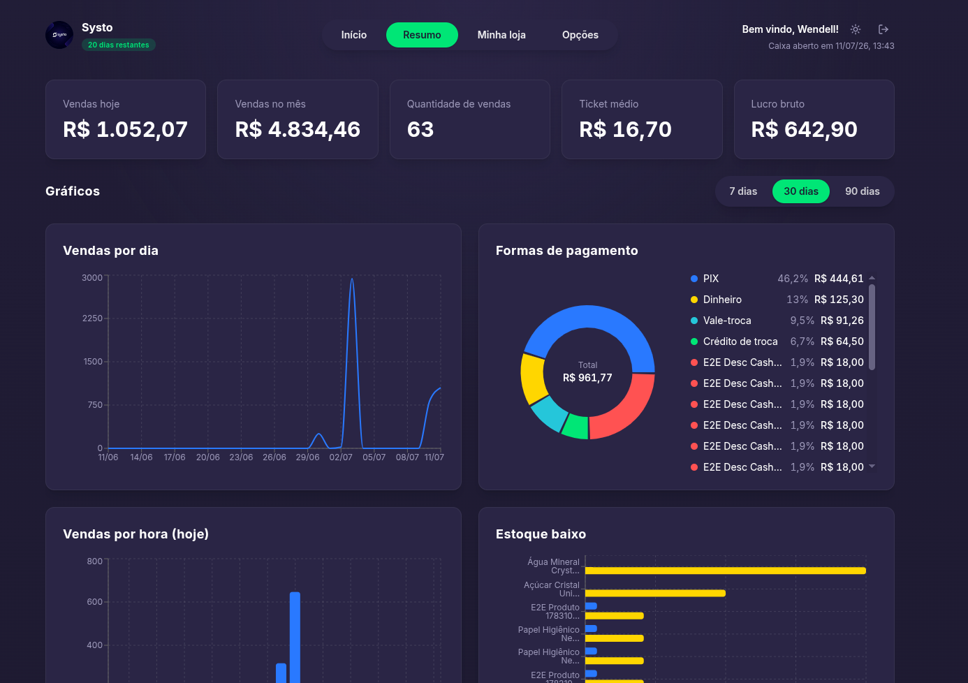 Print da tela Resumo gerencial do Systo